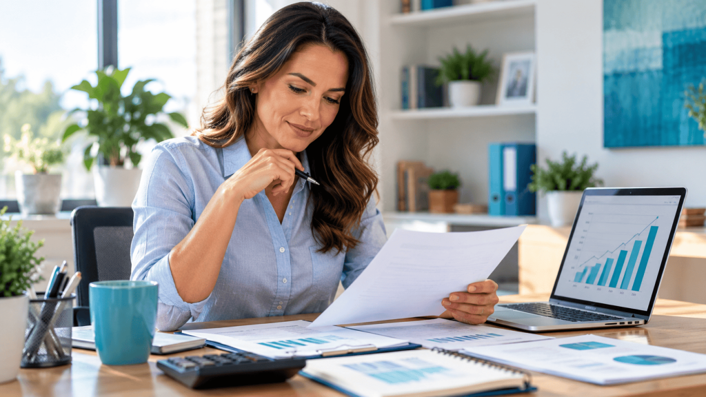 Small business owner reviewing cash flow documents to evaluate working capital financing options